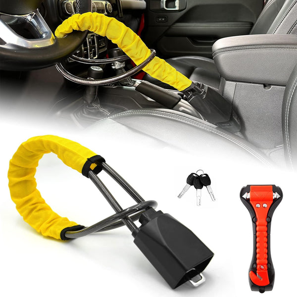 Monojoy Anti-Theft Steering Wheel Lock, Yellow, Key Lock